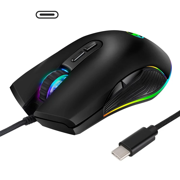 Mouse da gioco cablato Type C 800/1200/1600/3200 DPI regolabile con retroilluminazione RGB