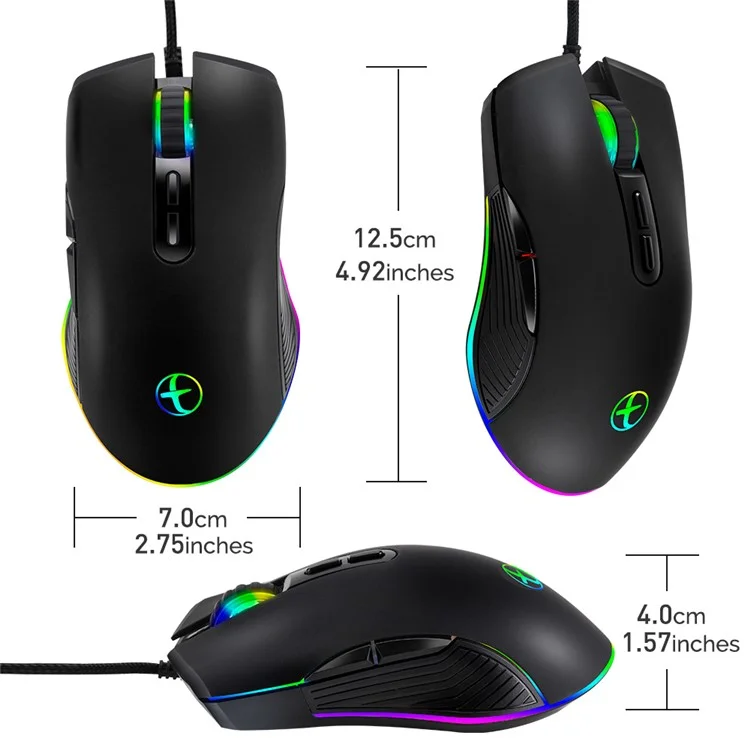 Mouse de Jogos Com Fio Tipo C 800/1200/1600/3200 DPI Ajustável Com Retroilumínio RGB