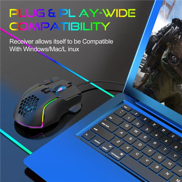 Botões HXSJ S700 12800 DPI 10 Mouse de Jogos Programáveis ​​usb Mousem 13 RGB Modos de Luz