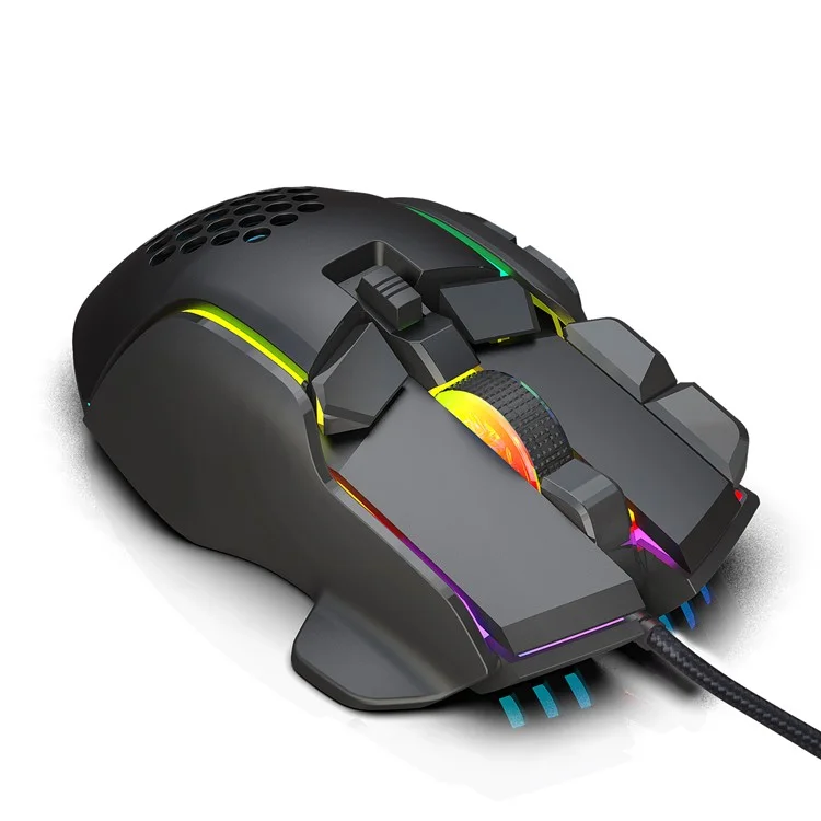 Botões HXSJ S700 12800 DPI 10 Mouse de Jogos Programáveis ​​usb Mousem 13 RGB Modos de Luz