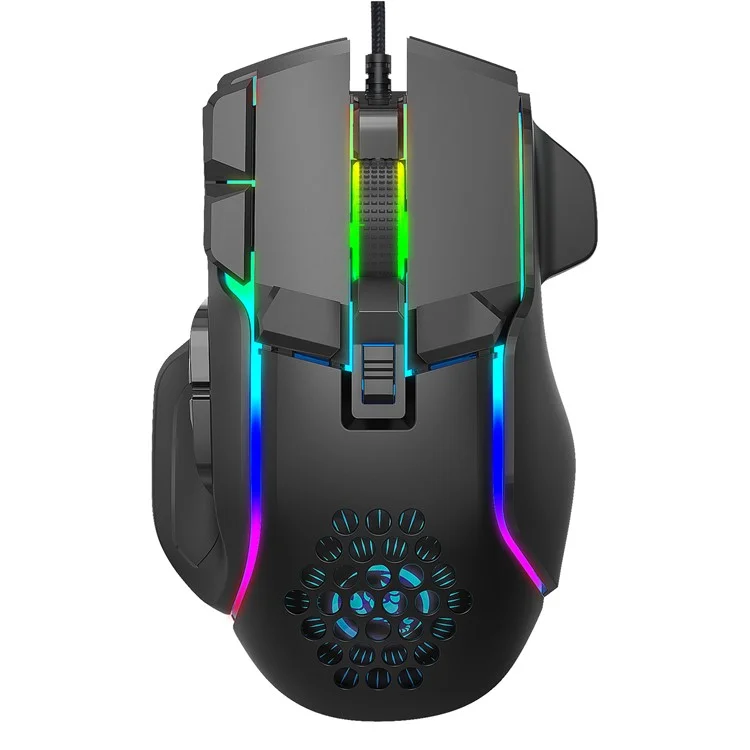 HXSJ S700 12800 DPI 10 Botones USB Wired Programable Gaming Mouse 13 RGB Modos de Luz Ratones Portátiles de Computadora