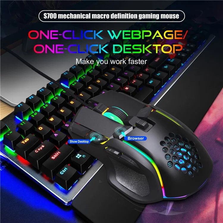 Botões HXSJ S700 12800 DPI 10 Mouse de Jogos Programáveis ​​usb Mousem 13 RGB Modos de Luz