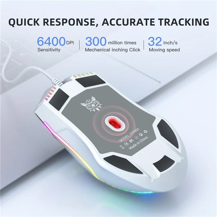 ONIKUMA CW905 USB verkabelte optische Computer-Maus mit RGB-Beleuchtung, 800/1600/2400/3200/4800/6400 DPI, ergonomisches Design, unterstützt Laptop, PC, Desktop-Computer - Weiß