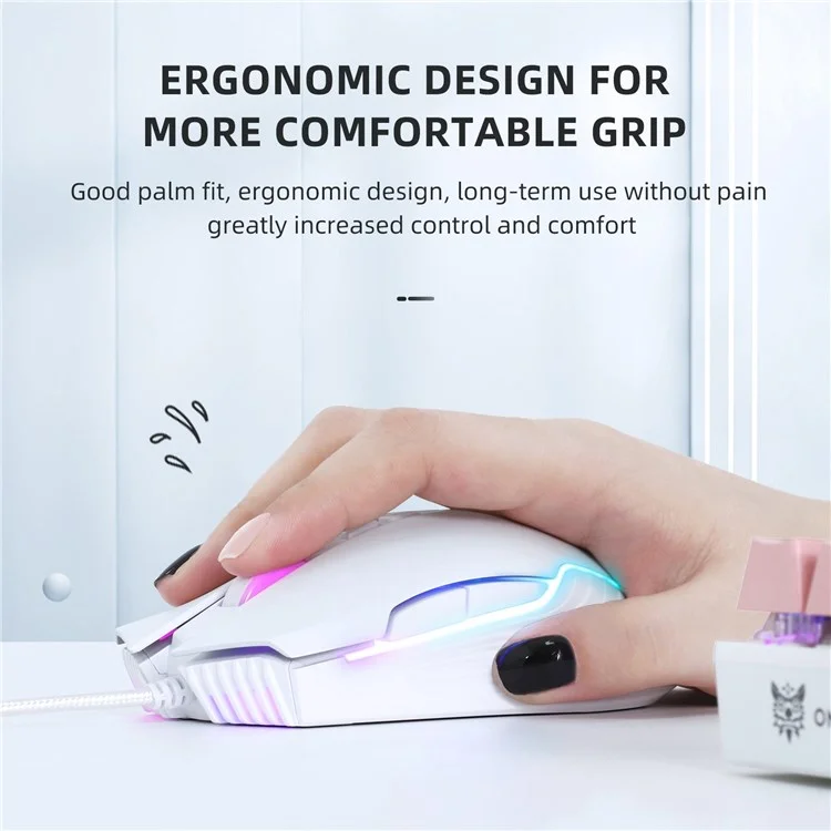 ONIKUMA CW905 USB verkabelte optische Computer-Maus mit RGB-Beleuchtung, 800/1600/2400/3200/4800/6400 DPI, ergonomisches Design, unterstützt Laptop, PC, Desktop-Computer - Weiß