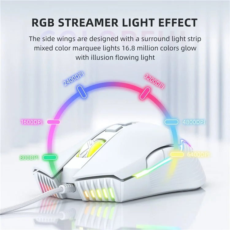 ONIKUMA CW905 USB verkabelte optische Computer-Maus mit RGB-Beleuchtung, 800/1600/2400/3200/4800/6400 DPI, ergonomisches Design, unterstützt Laptop, PC, Desktop-Computer - Weiß