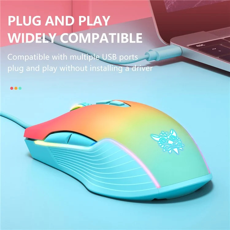 ONIKUMA CW905 USB Wired Mouse Optical Computer RGB Mouse with 800/1600/2400/3200/4800/6400 DPI Ergonomic Design Support Laptop PC Desktop Computer - Blue