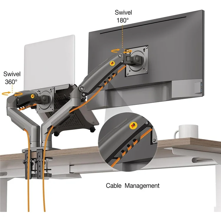 Support de Moniteur de Bureau NORTH BAYOU F160-FP 17-30 Pouces Support de Bras Réglable pour Ordinateur Portable à Double Bras - Noir