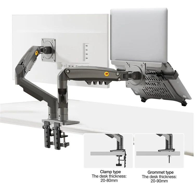 Support de Moniteur de Bureau NORTH BAYOU F160-FP 17-30 Pouces Support de Bras Réglable pour Ordinateur Portable à Double Bras - Noir