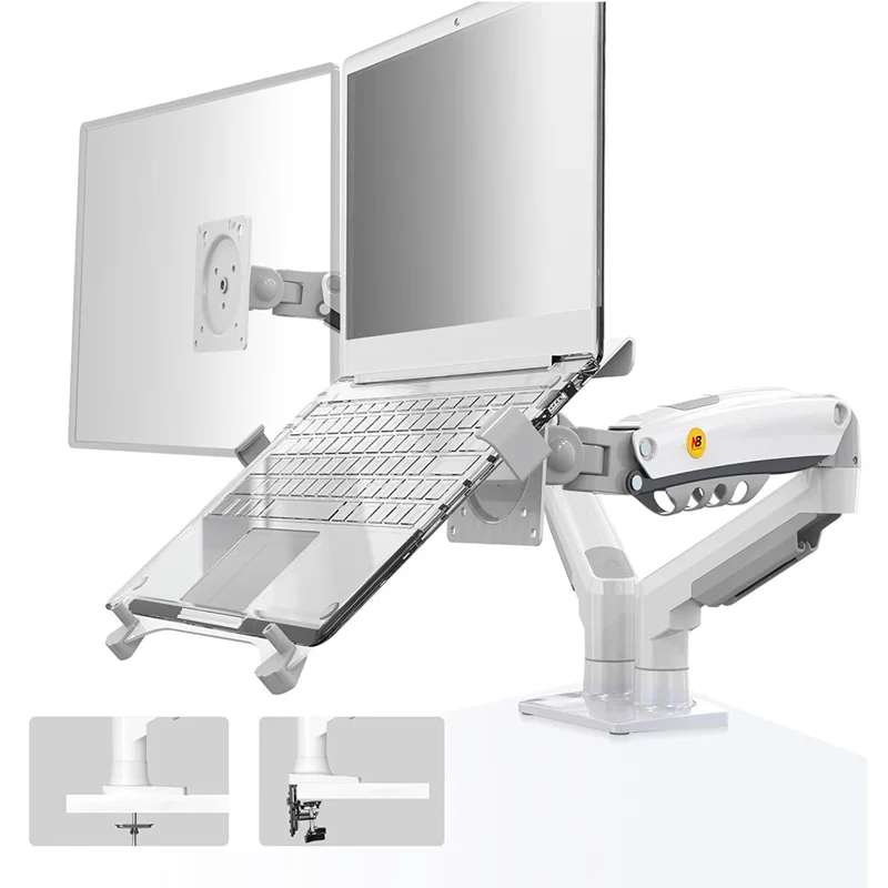 NORTH BAYOU F160-FP 17-30 Zoll Bildschirm Schreibtischhalterung Verstellbarer Laptop-Halter Doppelarm-Halterung - Weiß
