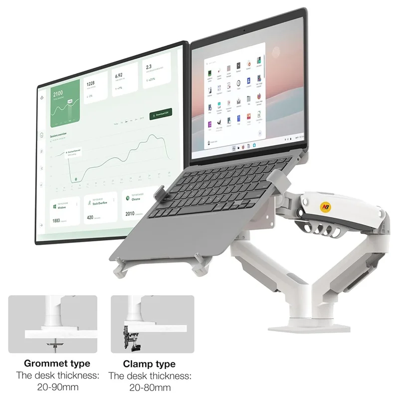 NORTH BAYOU F160-FP 17-30 Zoll Bildschirm Schreibtischhalterung Verstellbarer Laptop-Halter Doppelarm-Halterung - Weiß