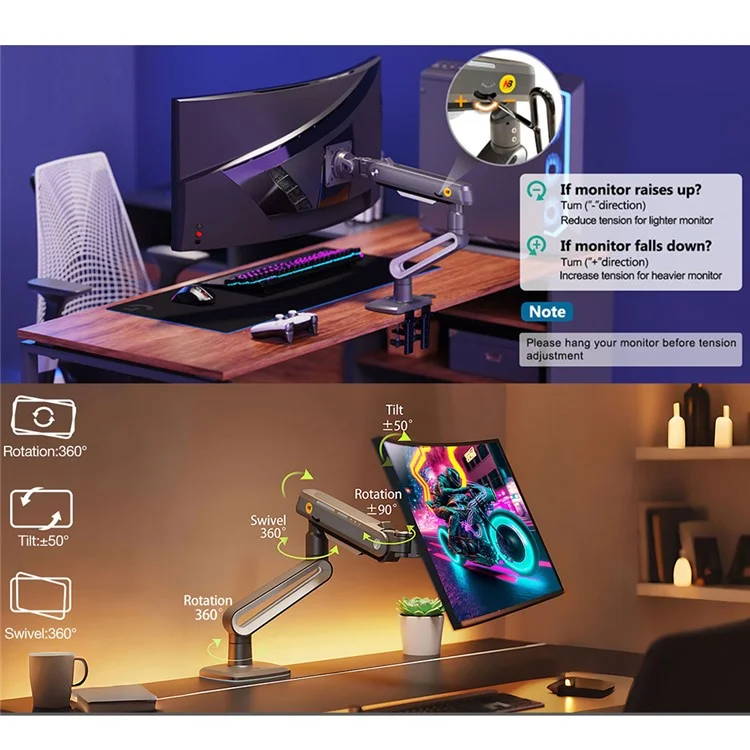 NORTH BAYOU A6 27-50 Inch Monitors Ergonomic Stand Flat Ultrawide Curved Display Gaming Monitor Mount Bracket