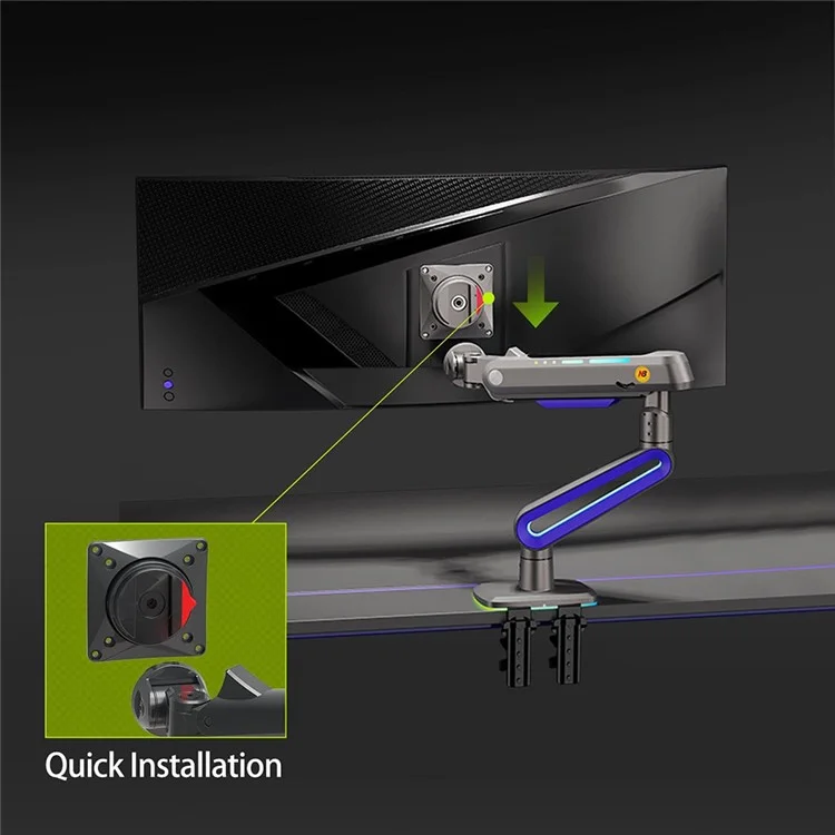 NORTH BAYOU G70 32-60 Inch Gaming Monitor Arm Height Adjustable Desktop Mount Mechanical Spring Stand with RGB Light
