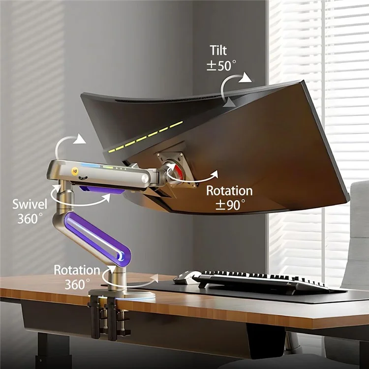 NORTH BAYOU G70 32-60 Inch Gaming Monitor Arm Height Adjustable Desktop Mount Mechanical Spring Stand with RGB Light