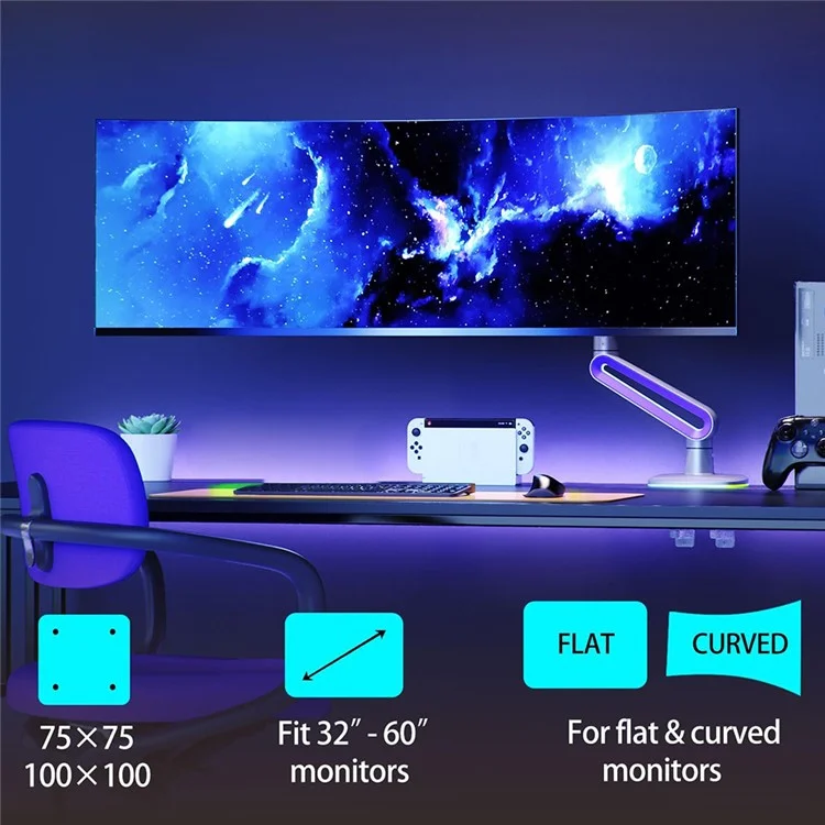 NORTH BAYOU G70 32-60 Inch Gaming Monitor Arm Height Adjustable Desktop Mount Mechanical Spring Stand with RGB Light