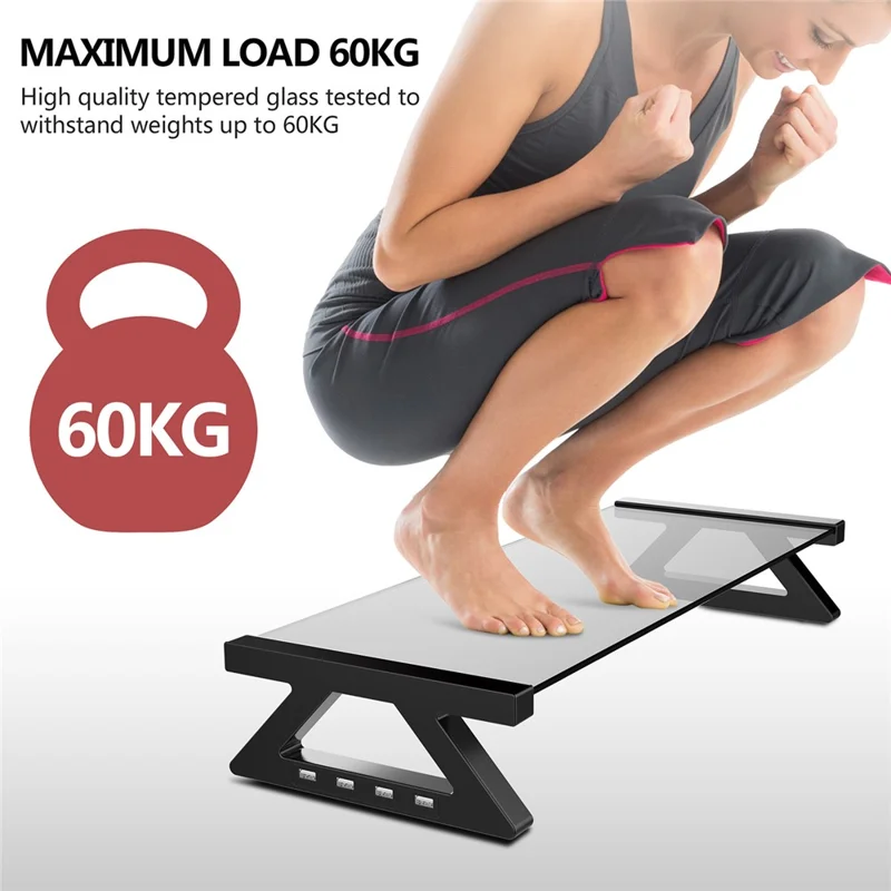 Ergonomic Design Notebook Lifting Desktop Bracket Tempered Glass Laptop Riser Stand with USB Ports - Transparent