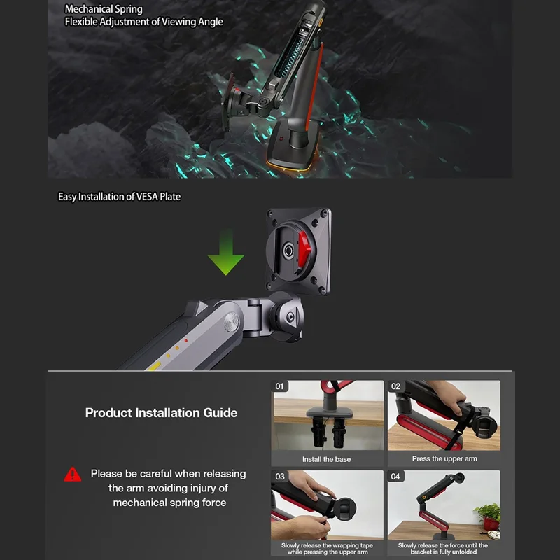 NORTH BAYOU L60 32-60 Inch Gaming Monitor Arm Stand Height Adjustable RGB Light Desk Mount Bracket