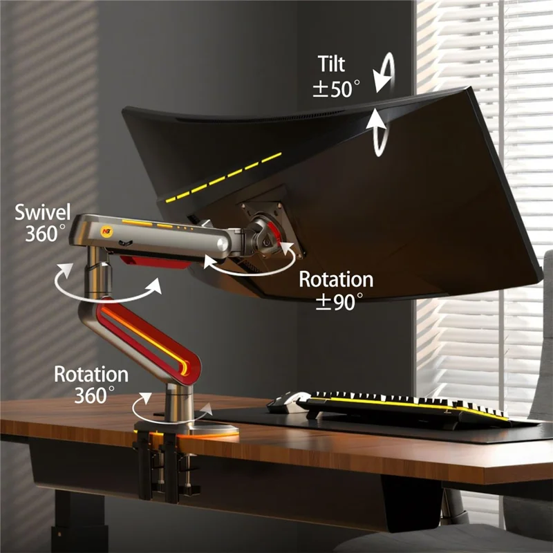 NORTH BAYOU L60 32-60 Inch Gaming Monitor Arm Stand Height Adjustable RGB Light Desk Mount Bracket