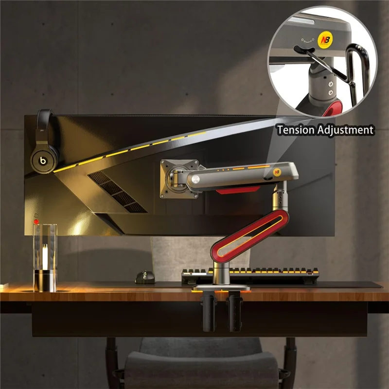 NORTH BAYOU L60 32-60 Inch Gaming Monitor Arm Stand Height Adjustable RGB Light Desk Mount Bracket