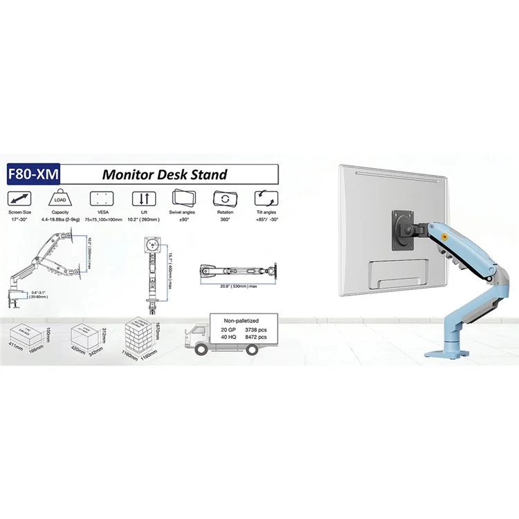 NORTH BAYOU F80 Monitorarm für 17-30 Zoll Displays – Höhenverstellbare Mechanische Schreibtisch-Halterung in Blau