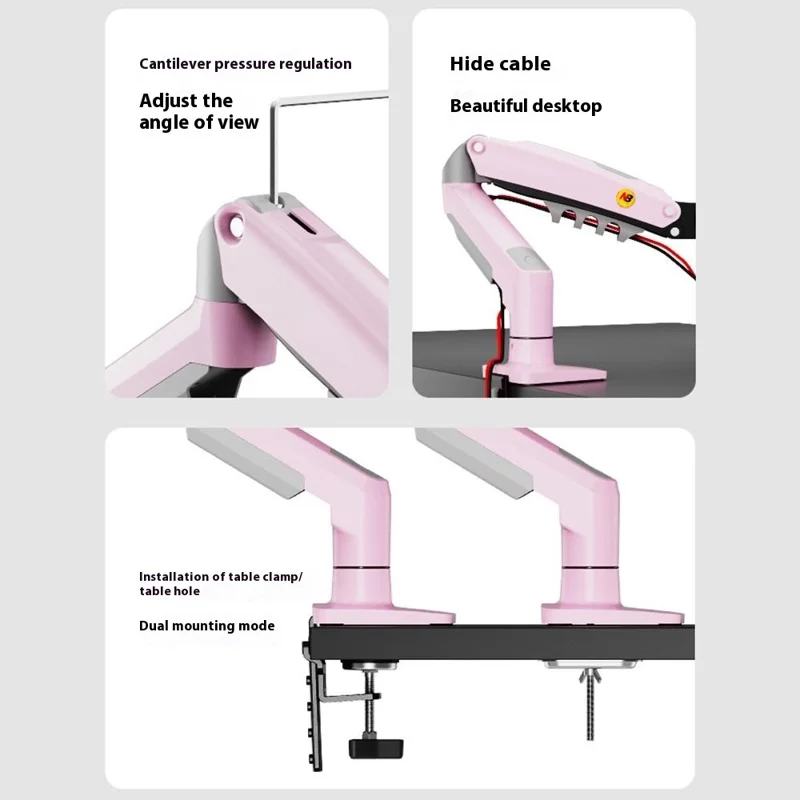 NORTH BAYOU F80 Monitor Arm 17-30 Inch Displays Adjustable Height Mechanical Desk Mount Stand - Pink