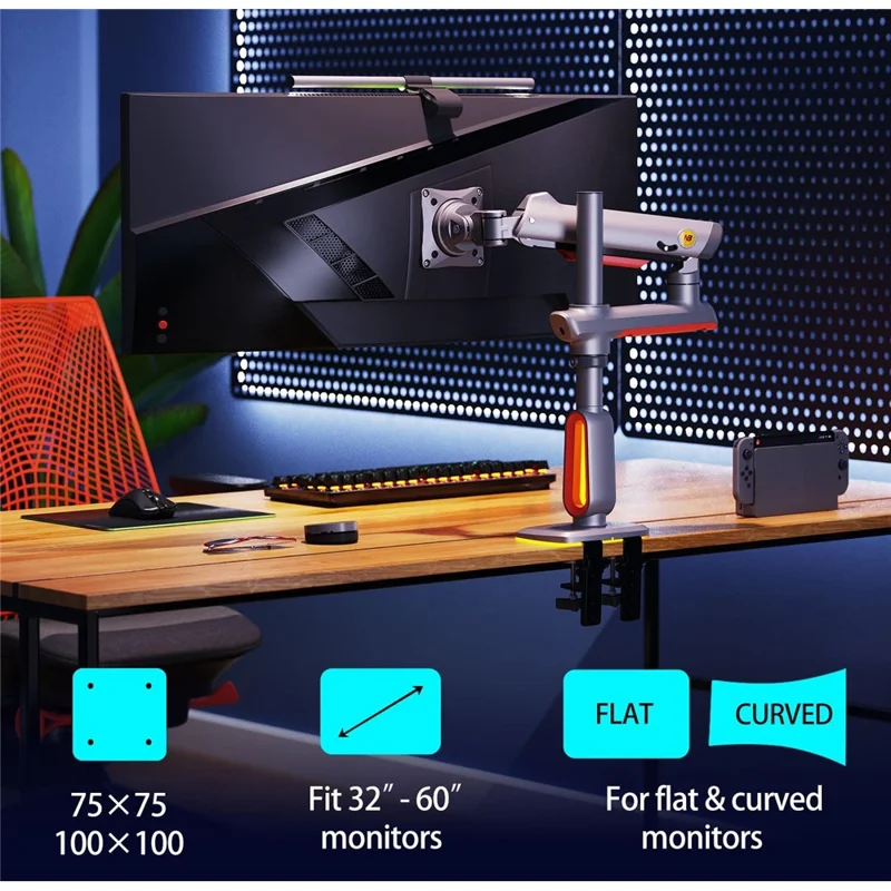 NORTH BAYOU L70 Supporto da Scrivania per Monitor Piatti / Ultrawide / Curvi da 32 a 60 Pollici Braccio Regolabile per Monitor Gaming