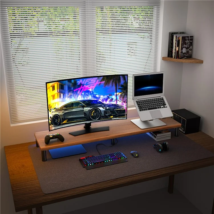 UPERGO ID-37 Aluminum Alloy+Wooden Plate Computer Screen Riser Bracket Monitor Stand