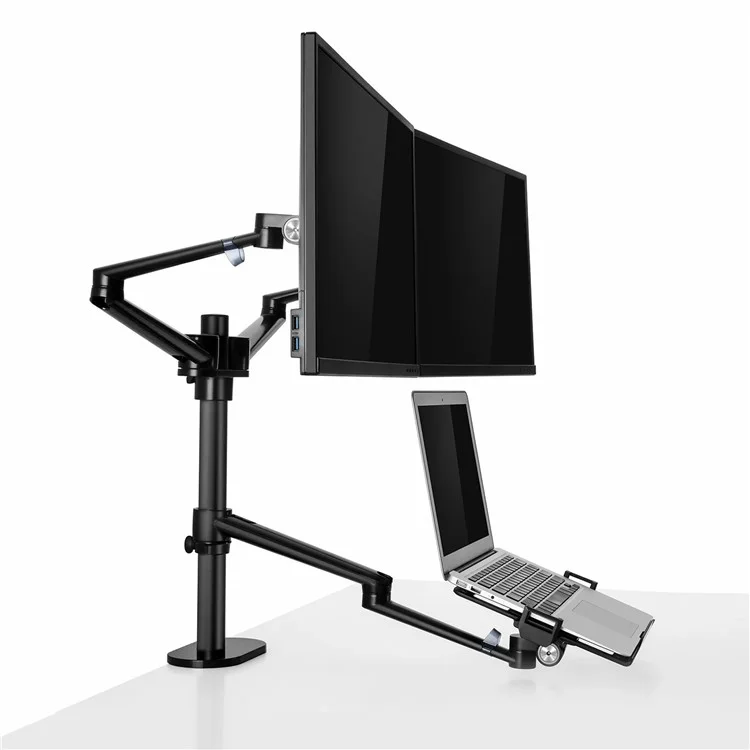 UPERGO OL-10T Support de bureau pour deux écrans d'ordinateur et un ordinateur portable