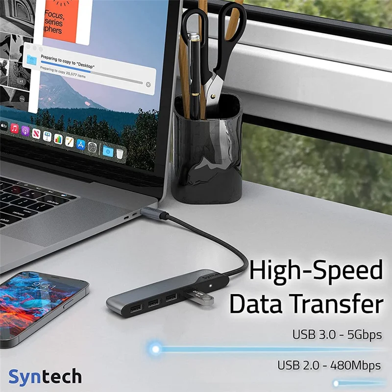 SYNTECH M20C 4 in 1 USB Hub Multiport Adapter with USB 3.0 High-Speed Data Transfer USB-C Converter with USB-A Adapter
