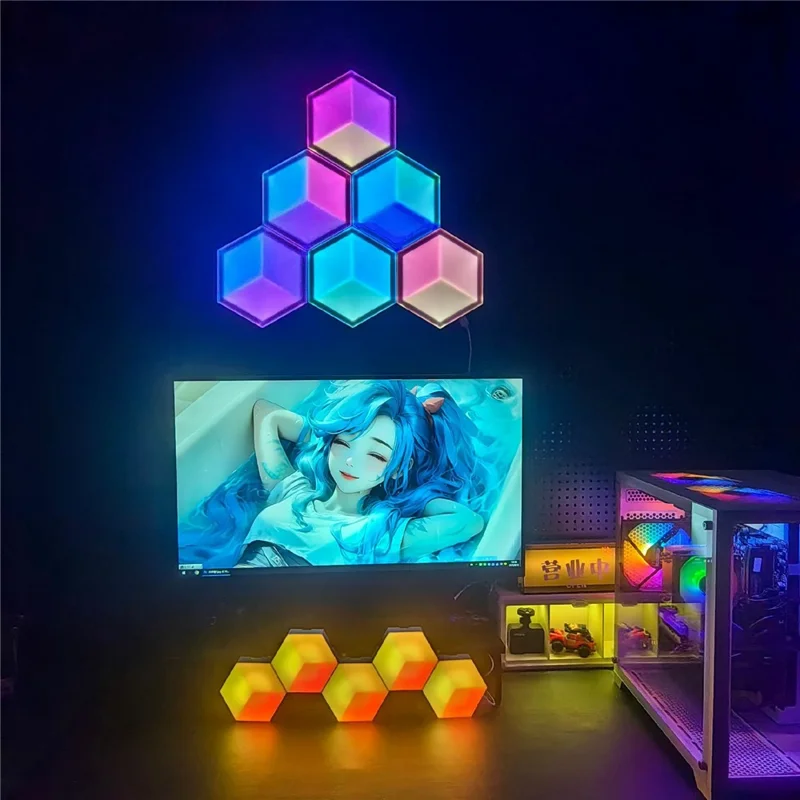 6Pcs / Set 3D Quantum Light APP Control Sound Pickup RGB Hexagonal Gaming Ambient Lamp with Remote