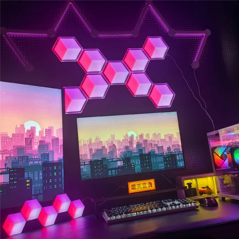 6Pcs / Set 3D Quantum Light APP Control Sound Pickup RGB Hexagonal Gaming Ambient Lamp with Remote