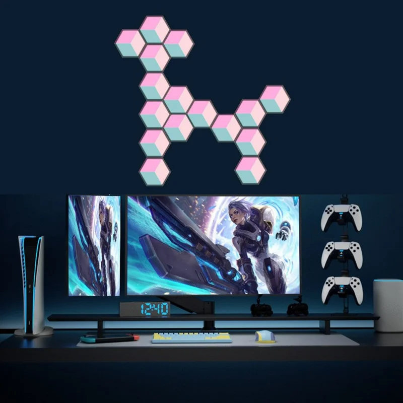 6Pcs / Set 3D Quantum Light APP Control Sound Pickup RGB Hexagonal Gaming Ambient Lamp with Remote