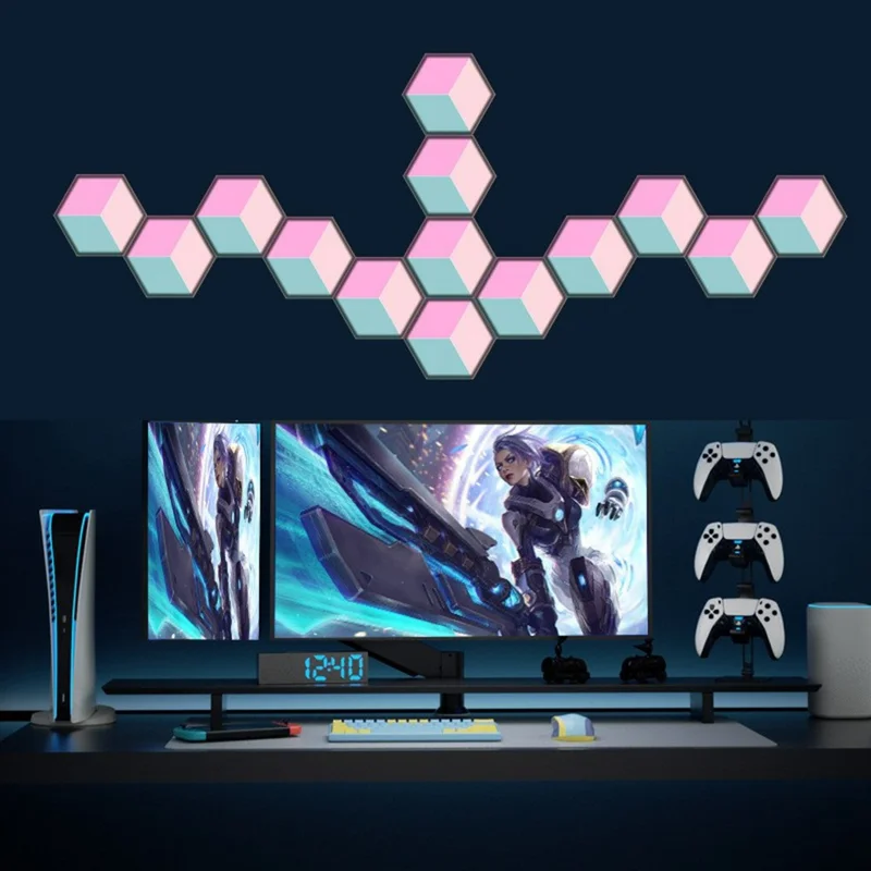 6Pcs / Set 3D Quantum Light APP Control Sound Pickup RGB Hexagonal Gaming Ambient Lamp with Remote