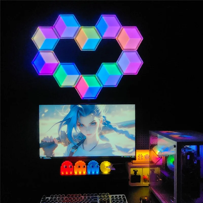 10Pcs / Set 3D Quantum Light APP Control Sound Pickup RGB Hexagonal Gaming Ambient Lamp with Remote