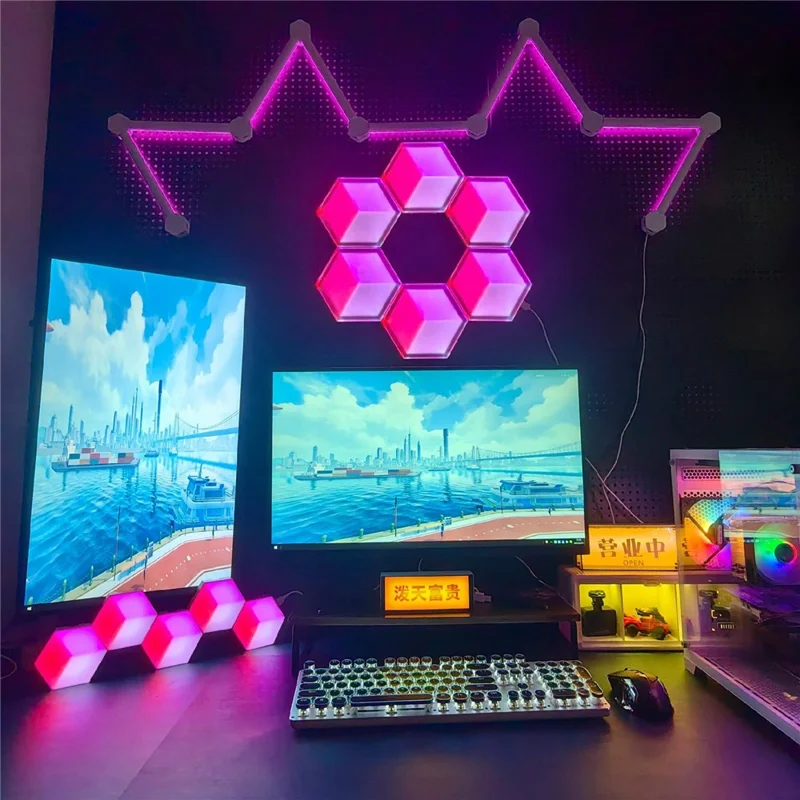 10Pcs / Set 3D Quantum Light APP Control Sound Pickup RGB Hexagonal Gaming Ambient Lamp with Remote