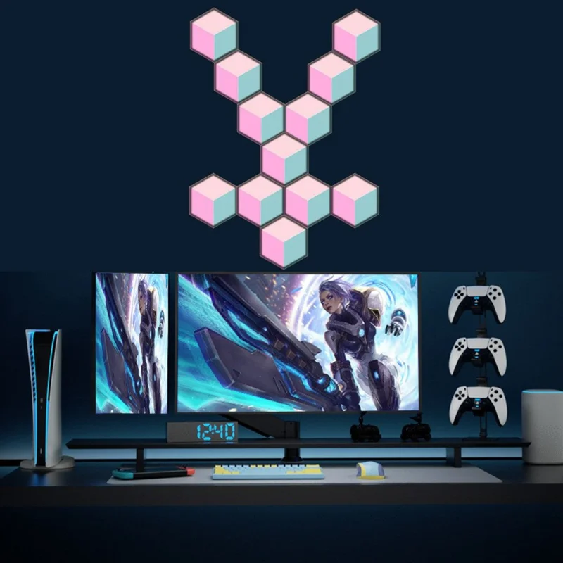 10Pcs / Set 3D Quantum Light APP Control Sound Pickup RGB Hexagonal Gaming Ambient Lamp with Remote