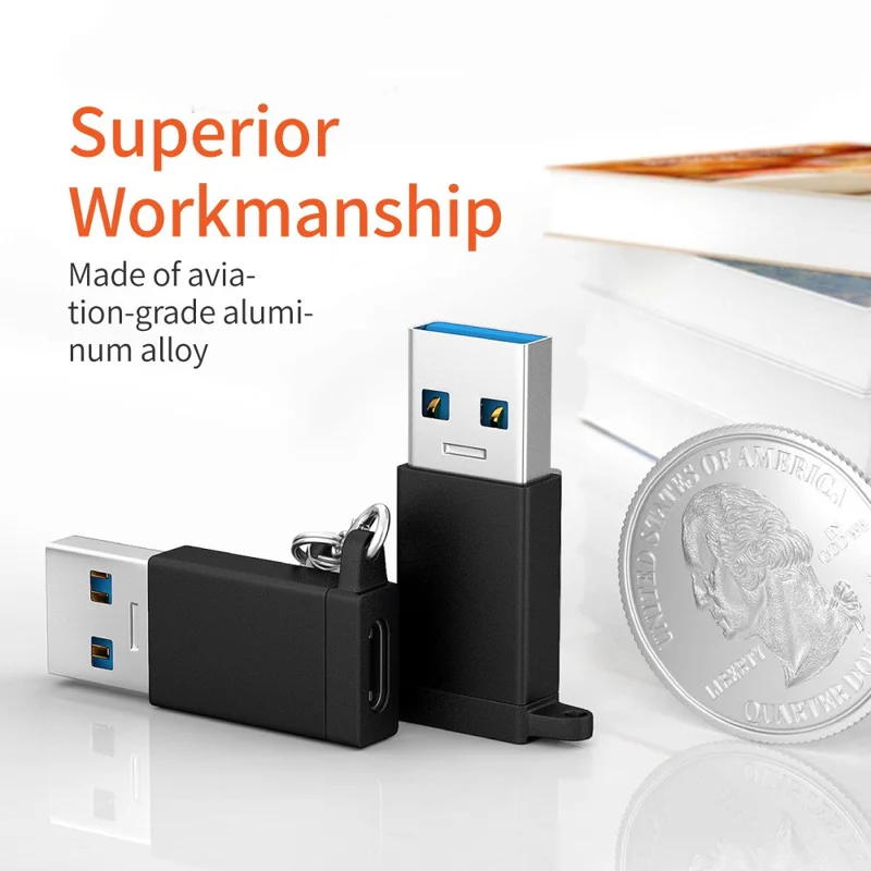 USB Male to Type-C Female Convertor Dual-Sided 10Gbps Data Transmission and Charging Function Adapter - Black