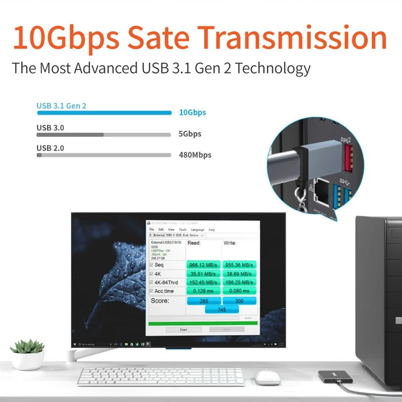 USB Male to Type-C Female Convertor Dual-Sided 10Gbps Data Transmission and Charging Function Adapter - Black