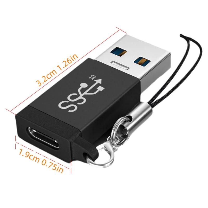 USB Male to Type-C Female Convertor Dual-Sided 10Gbps Data Transmission and Charging Function Adapter - Black