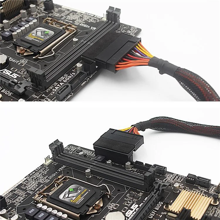 Adaptador de conector de alimentación de 24 pines a 24 pines PH24 de 90 grados para placa base PC Power Supply