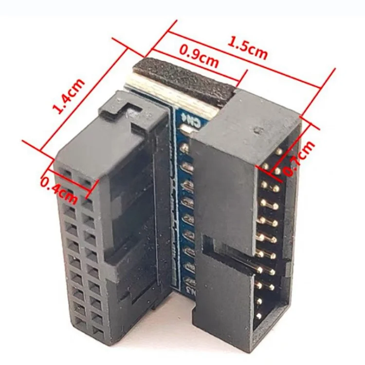 PH19B Desktop Computer Motherboard USB3.0 19pin / 20pin Adaptateur de Douille à Broches Verticaux en Haut Angle 90 Degrés - le Noir