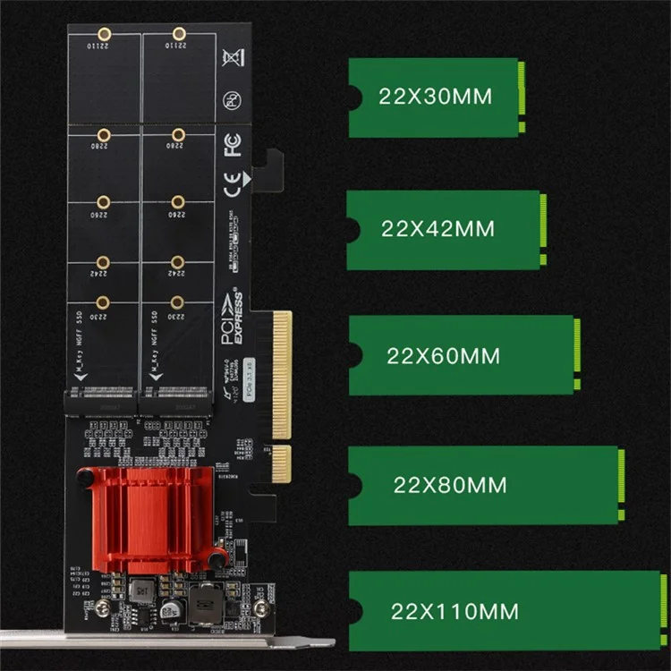 TXB122 ASM18 12 Adaptateur Dissipateur Thermique M.2 NVME SSD Carte d'extension PCIe 3.0 X8