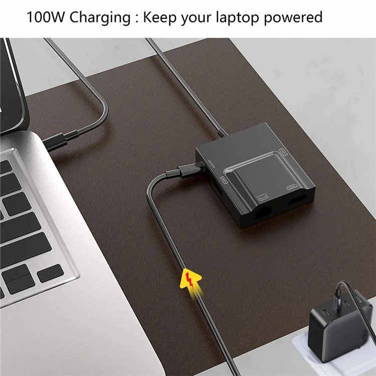 Adaptador de concentrador HDMI NK-3057USB-C a 2xUSB 3.0+HD+Type-C+RJ45 Convertidor para portátil