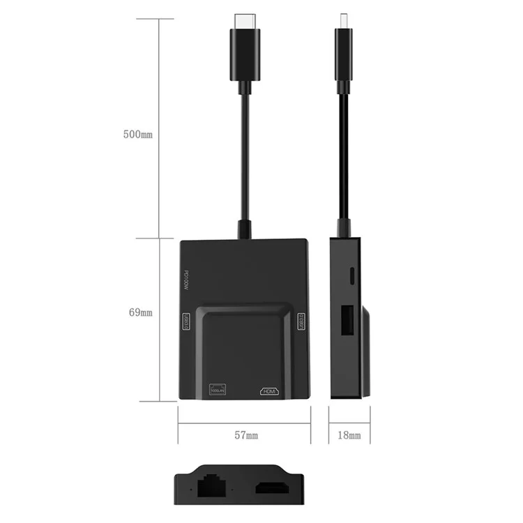 Adaptador de concentrador HDMI NK-3057USB-C a 2xUSB 3.0+HD+Type-C+RJ45 Convertidor para portátil