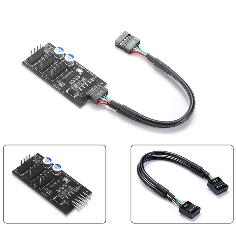 YNS-02 Motherboard USB 2.0 9-pin to 3x 9-pin Adapter Extension Cable Card