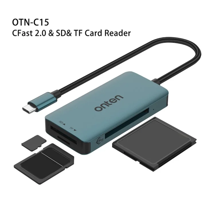ONTEN C15 Type-C Card Reader Data Reading Converter Plug and Play for SD+Cfast+TF Cards - Green
