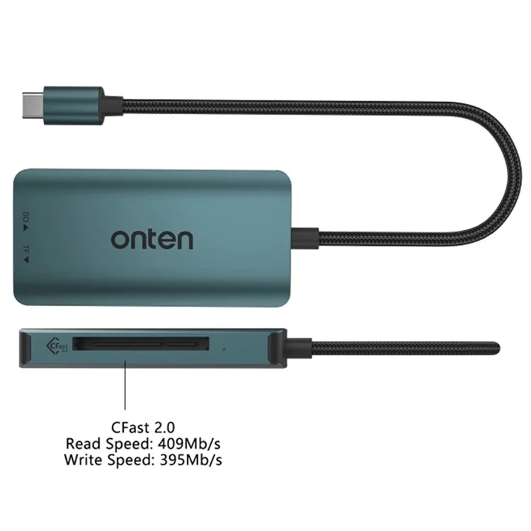ONTEN C15 Type-C Card Reader Data Reading Converter Plug and Play for SD+Cfast+TF Cards - Green