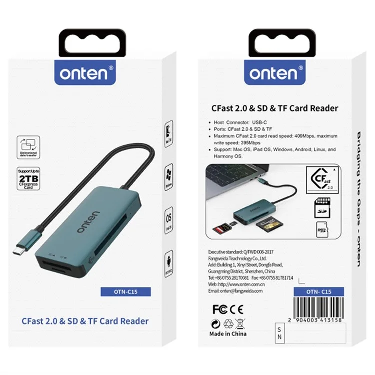 ONTEN C15 Type-C Card Reader Data Reading Converter Plug and Play for SD+Cfast+TF Cards - Green