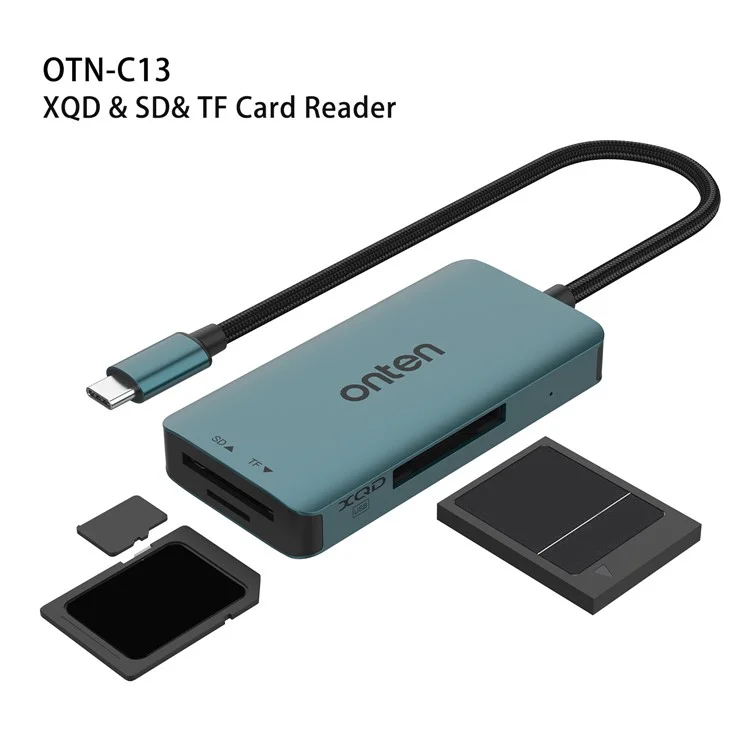 ONTEN C13 Type-C Card Reader Data Reading for SD+XQD+TF Cards - Green