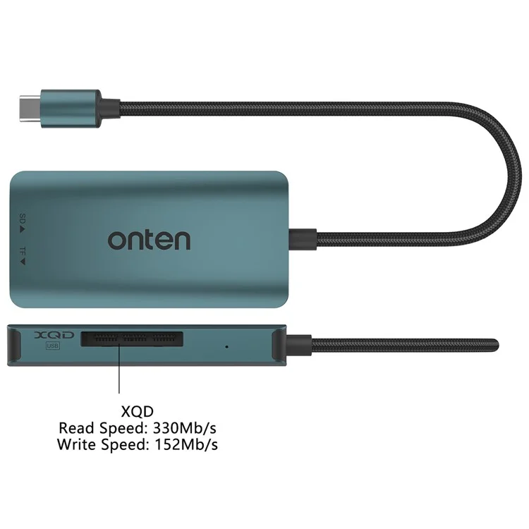 ONTEN C13 Type-C Card Reader Data Reading for SD+XQD+TF Cards - Green