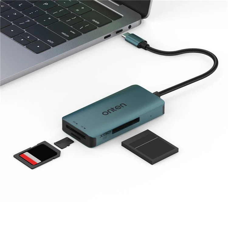 ONTEN C13 Type-C Card Reader Data Reading for SD+XQD+TF Cards - Green